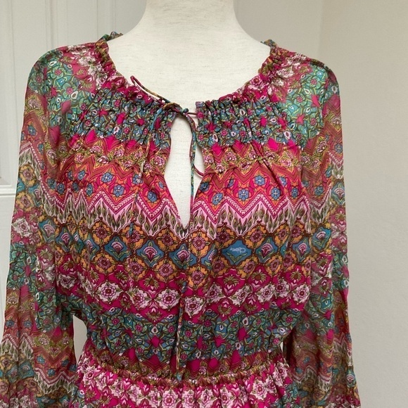 Diane Von Furstenberg 100% Silk Dress Parry Multi-Floral Peasant Smock Size 0 - Picture 3 of 16